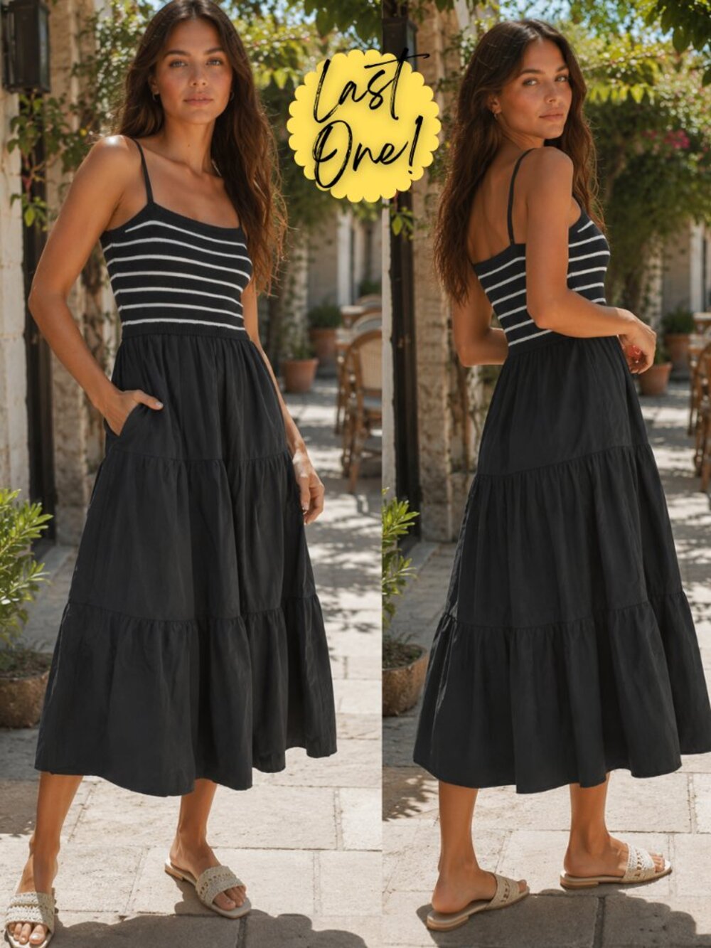 Shyla Striped Knit Top Tiered Maxi Dress